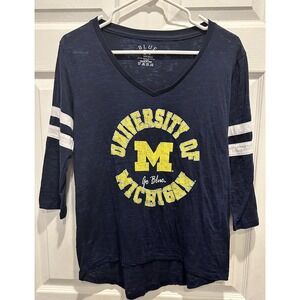 Blue 84 University of Michigan Wolverines V-Neck Burnout Shirt Navy Womens Small